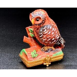 Authentic Artoria Limoges Owl Trinket Box – Hand-Painted French Porcelain